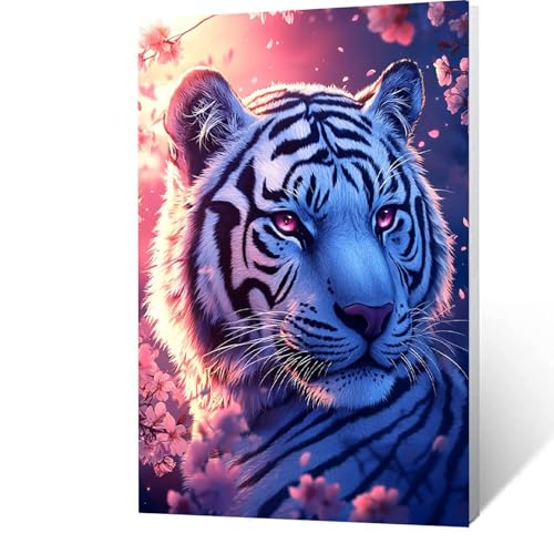 Malen nach Zahlen Erwachsene 90x120cm Bastelset, DIY Blume Malen Nach Zahlen Kinder mit Pinseln und Acrylfarben – Tiger Handbemalt leinwand bilder für Zimmer Deko,Geschenk für Männer ohne Rahmen O-1-O von GUUOYUAL