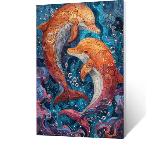 Malen nach Zahlen Erwachsene 90x120cm Bastelset, DIY Delphin Malen Nach Zahlen Kinder mit Pinseln und Acrylfarben –Meer Handbemalt leinwand bilder für Zimmer Deko,Geschenk für Männer ohne Rahmen 4-3-T von GUUOYUAL