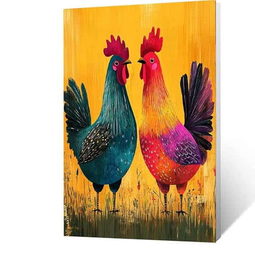 Malen nach Zahlen Erwachsene 90x120cm Bastelset, DIY Huhn Malen Nach Zahlen Kinder mit Pinseln und Acrylfarben – Tier Handbemalt leinwand bilder für Zimmer Deko, Geschenk für Männer ohne Rahmen 4-F-X von GUUOYUAL