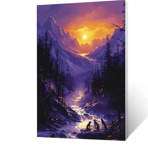 Malen nach Zahlen Erwachsene 90x120cm Bastelset, DIY Landschaft Malen Nach Zahlen Kinder mit Pinseln und Acrylfarben – Wolf Handbemalt leinwand bilder für Zimmer Deko, Geschenk für Männer X-I- F von GUUOYUAL