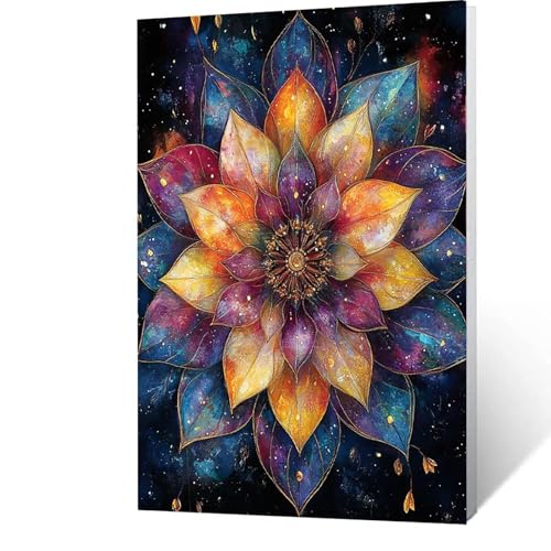 Malen nach Zahlen Erwachsene 90x120cm Bastelset, DIY Mandala Malen Nach Zahlen Kinder mit Pinseln und Acrylfarben – Blume Handbemalt leinwand bilder für Deko Wohnzimmer, Geschenk für Männer 2-7- 1 von GUUOYUAL