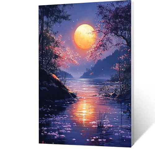 Malen nach Zahlen Erwachsene 90x120cm Bastelset, DIY Mond Malen Nach Zahlen Kinder mit Pinseln und Acrylfarben – Landschaft Handbemalt leinwand bilder für Zimmer Deko, Geschenk für Männer 7-1- 1 von GUUOYUAL