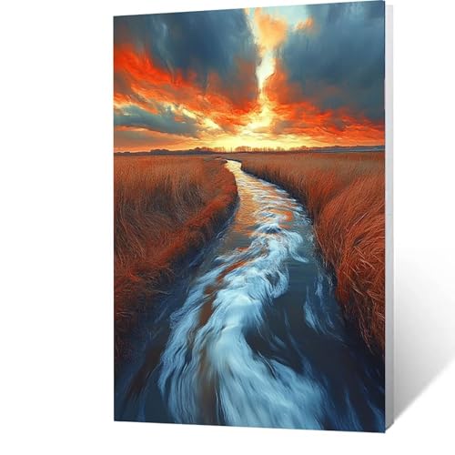 Malen nach Zahlen Erwachsene 90x120cm Bastelset, DIY River Malen Nach Zahlen Kinder mit Pinseln und Acrylfarben – Landschaft Handbemalt leinwand bilder für Zimmer Deko, Geschenk für Männer M-2- 6 von GUUOYUAL