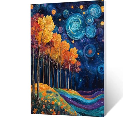 Malen nach Zahlen Erwachsene 90x120cm Bastelset, DIY Sternenhimmel Malen Nach Zahlen Kinder mit Pinseln und Acrylfarben – Baum Handbemalt leinwand bilder für Zimmer Deko, Geschenk für Männer F-N- K von GUUOYUAL