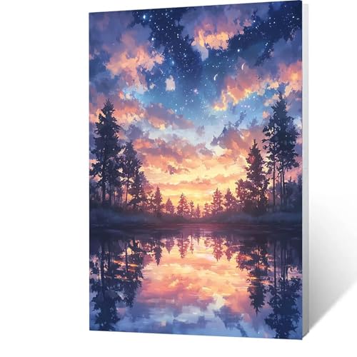 Malen nach Zahlen Erwachsene 90x120cm Bastelset, DIY Sternenhimmel Malen Nach Zahlen Kinder mit Pinseln und Acrylfarben – See Handbemalt leinwand bilder für Zimmer Deko, Geschenk für Männer 6-A- C von GUUOYUAL