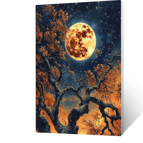 Malen nach Zahlen Erwachsene Baum Malen Nach Zahlen ab 7 Jahre Mädchen, Sternenhimmel DIY Paint by Number Adult Bastelset Mit Leinwand Zum Bemalen Drei Arten Pinsel und Acrylfarben Set 35x50cm 3-E- G von GUUOYUAL