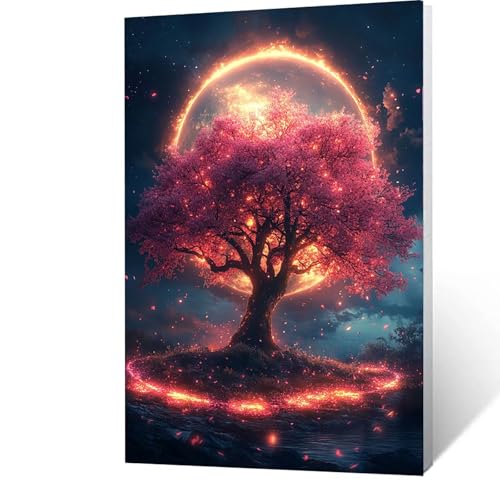 Malen nach Zahlen Erwachsene Baum Malen nach Zahlen Kinder Mond, DIY Handgemalt Ölgemälde Mit Drei Arten Pinsel und Acrylfarben Leinwand zum Bemalen, für Deko Wohnzimmer, Geschenke 60x80cm B-8- 6 von GUUOYUAL