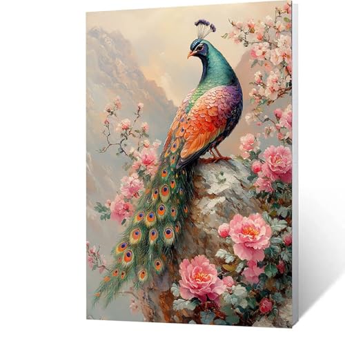 Malen nach Zahlen Erwachsene Blume Malen Nach Zahlen ab 7 Jahre Mädchen, Pfau DIY Paint by Number Adult Bastelset Mit Leinwand Zum Bemalen Drei Arten Pinsel Acrylfarben Set Zimmer Deko 70x95cm A-L-5 von GUUOYUAL