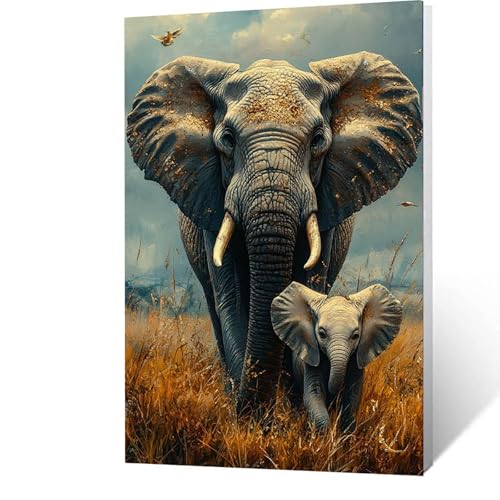 Malen nach Zahlen Erwachsene Elefant Malen nach Zahlen Kinder Tier, DIY Handgemalt Ölgemälde Mit Drei Arten Pinsel und Acrylfarben Leinwand zum Bemalen, für Deko Wohnzimmer, Geschenke 30x40cm 3-4- P von GUUOYUAL