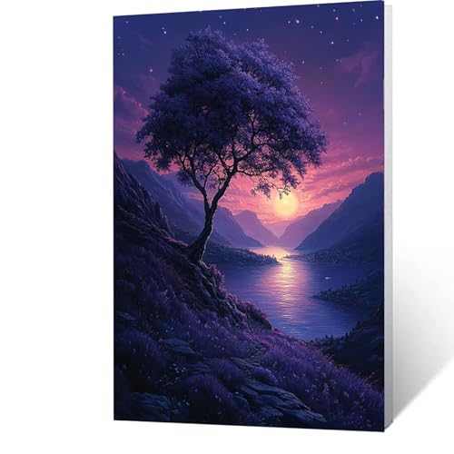 Malen nach Zahlen Erwachsene Mond Malen Nach Zahlen ab 7 Jahre Mädchen, Landschaft DIY Paint by Number Adult Bastelset Mit Leinwand Zum Bemalen Drei Arten Pinsel und Acrylfarben Set 70x95cm M-6- 6 von GUUOYUAL