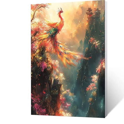 Malen nach Zahlen Erwachsene Pfau Malen Nach Zahlen ab 7 Jahre Mädchen, Landschaft DIY Paint by Number Adult Bastelset Mit Leinwand Zum Bemalen Drei Arten Pinsel und Acrylfarben Set 70x95cm Q-R- W von GUUOYUAL