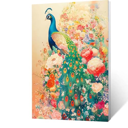 Malen nach Zahlen Erwachsene Pfau Malen nach Zahlen Kinder Blume, DIY Handgemalt Ölgemälde Mit Drei Arten Pinsel und Acrylfarben Leinwand zum Bemalen, für Deko Wohnzimmer, Geschenke 100x135cm 3-X- 4 von GUUOYUAL