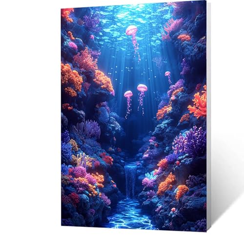 Malen nach Zahlen Erwachsene Qualle Malen Nach Zahlen ab 7 Jahre Mädchen, Meer DIY Paint by Number Adult Bastelset Mit Leinwand Zum Bemalen Drei Arten Pinsel Acrylfarben Set Zimmer Deko 70x95cm S-Y-X von GUUOYUAL