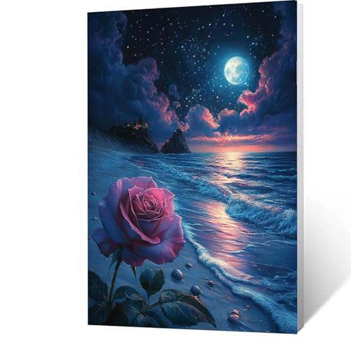 Malen nach Zahlen Erwachsene Strand Malen Nach Zahlen ab 7 Jahre Mädchen, Blume DIY Paint by Number Adult Bastelset Mit Leinwand Zum Bemalen Drei Arten Pinsel Acrylfarben Set Zimmer Deko 70x95cm N-V-5 von GUUOYUAL