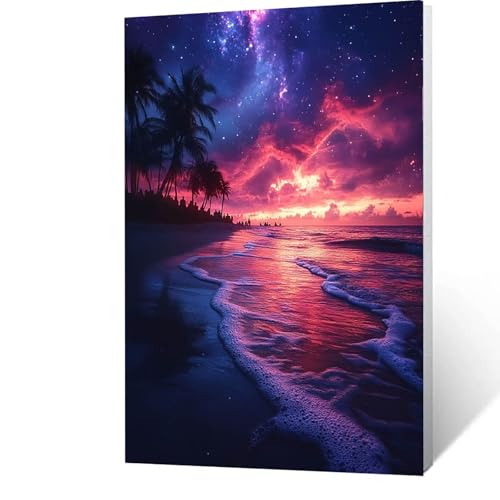 Malen nach Zahlen Erwachsene Strand Malen nach Zahlen Kinder Sternenhimmel, DIY Handgemalt Ölgemälde Mit Drei Arten Pinsel und Acrylfarben Leinwand zum Bemalen, für Deko Wohnzimmer 100x135cm 3-6- 2 von GUUOYUAL