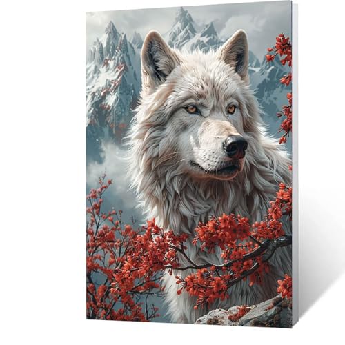 Malen nach Zahlen Erwachsene Wolf Malen Nach Zahlen ab 7 Jahre Mädchen, Berg DIY Paint by Number Adult Bastelset Mit Leinwand Zum Bemalen Drei Arten Pinsel Acrylfarben Set Zimmer Deko 35x50cm 8-7-H von GUUOYUAL