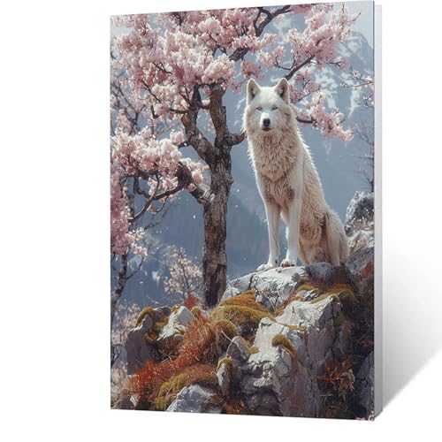 Malen nach Zahlen Erwachsene Wolf Malen Nach Zahlen ab 7 Jahre Mädchen, Blume DIY Paint by Number Adult Bastelset Mit Leinwand Zum Bemalen Drei Arten Pinsel Acrylfarben Set Zimmer Deko 70x95cm 7-1-H von GUUOYUAL