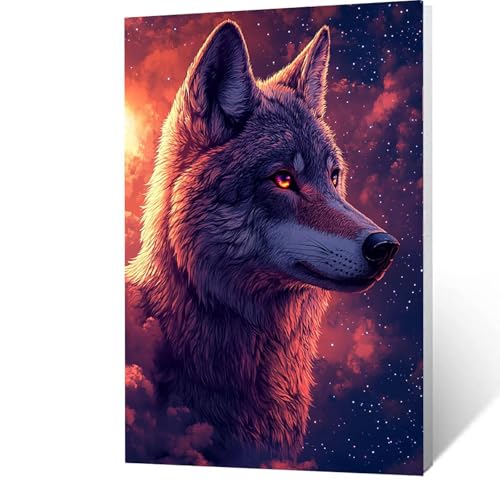 Malen nach Zahlen Erwachsene Wolf Malen nach Zahlen Kinder Sternenhimmel, DIY Handgemalt Ölgemälde Mit Drei Arten Pinsel Acrylfarben Leinwand zum Bemalen, für Deko Wohnzimmer, Geschenke 30x40cm C-7-P von GUUOYUAL