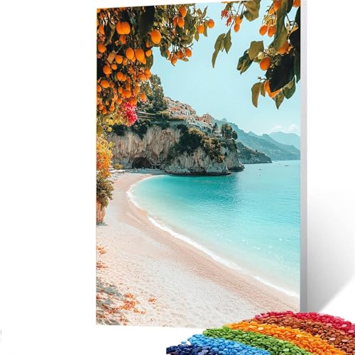 Meerblick Diamond Painting Erwachsene, 5D Strand Diamant Painting Bilder Kinder, DIY Vollbohrer Diamanten Malerei Stickerei Set Kreuzstich Basteln Erwachsene, Geschenke Home Wand Dekor 90x120CM 8/6347 von GUUOYUAL