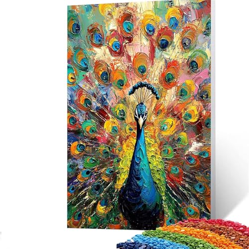 Pfau Diamond Painting Erwachsene, 5D Tier Diamant Painting Bilder Kinder, DIY Vollbohrer Diamanten Malerei Stickerei Set Kreuzstich Basteln Erwachsene, für Geschenke Home Wand Dekor 35 x 50 CM GYL713 von GUUOYUAL