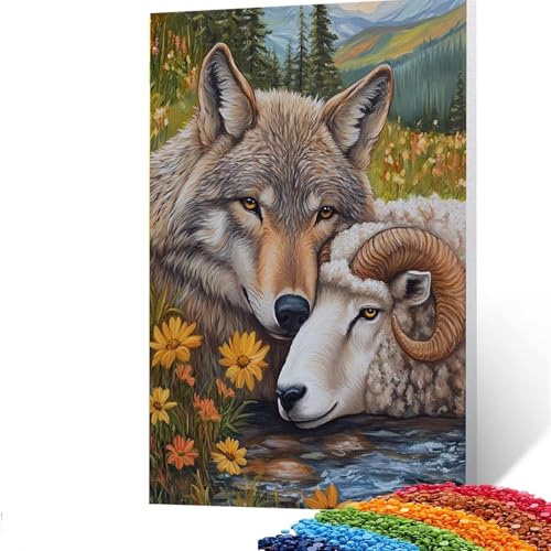 Schaf Diamond Painting Erwachsene, 5D Wolf Diamant Painting Bilder Kinder, DIY Vollbohrer Diamanten Malerei Stickerei Set Kreuzstich Basteln Erwachsene, für Geschenke Home Wand Dekor 90x120 CM 0/19-7 von GUUOYUAL