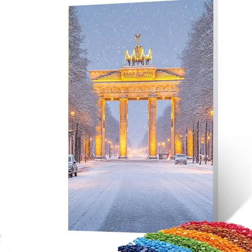 Schneeszene Diamond Painting Erwachsene, 5D Berliner Tor Diamant Painting Bilder Kinder, DIY Vollbohrer Diamanten Malerei Stickerei Set Kreuzstich Basteln Erwachsene, für Geschenke 30 x 40cm 9/643-1 von GUUOYUAL