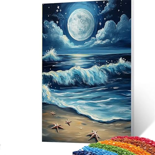 Strand Diamond Painting Erwachsene, 5D Sternenhimmel Diamant Painting Bilder Kinder, DIY Vollbohrer Diamanten Malerei Stickerei Set Kreuzstich Basteln Erwachsene,, Geschenke Wand Dekor 50x70cm J/3703 von GUUOYUAL