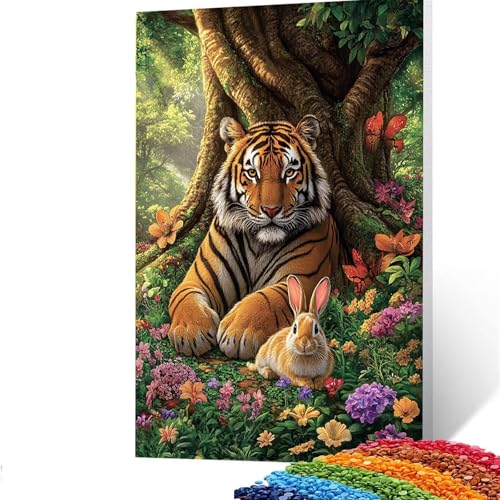 Tiger Diamond Painting Erwachsene, 5D Kaninchen Diamant Painting Bilder Kinder, DIY Vollbohrer Diamanten Malerei Stickerei Set Kreuzstich Basteln Erwachsene, für Geschenke Home Wand Dekor 100x135cm 8/ von GUUOYUAL