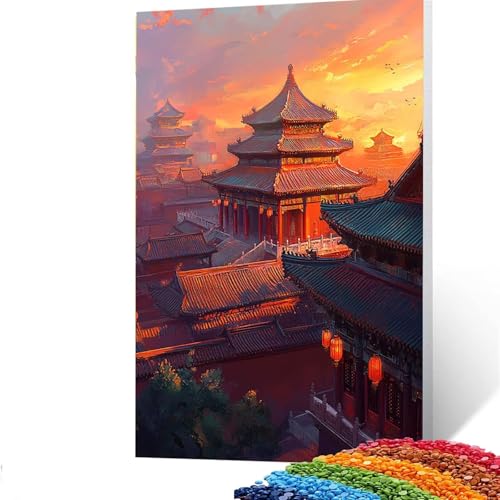 Verbotene Stadt Diamond Painting Erwachsene, 5D Landschaft Diamant Painting Bilder Kinder, DIY Vollbohrer Diamanten Malerei Stickerei Set Kreuzstich Basteln Erwachsene, Home Wand Dekor 40x55 CM 8/6492 von GUUOYUAL