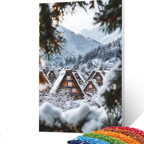 Winter Diamond Painting Erwachsene, 5D Schneeszene Diamant Painting Bilder Kinder, DIY Vollbohrer Diamanten Malerei Stickerei Set Kreuzstich Basteln Erwachsene, Geschenke Home Wand Dekor 60x80cm 8/366 von GUUOYUAL