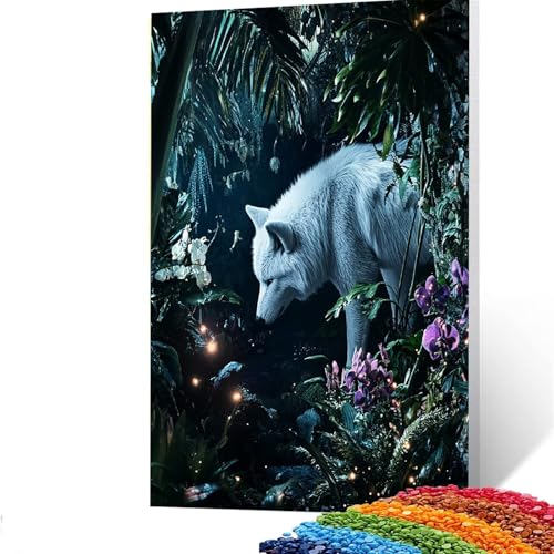 Wolf Diamond Painting Erwachsene, 5D Blume Diamant Painting Bilder Kinder, DIY Vollbohrer Diamanten Malerei Stickerei Set Kreuzstich Basteln Erwachsene, für Geschenke Home Wand Dekor 70x95CM 5/392-5 von GUUOYUAL