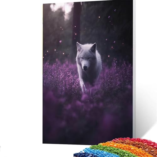 Wolf Diamond Painting Erwachsene, 5D Tier Diamant Painting Bilder Kinder, DIY Vollbohrer Diamanten Malerei Stickerei Set Kreuzstich Basteln Erwachsene, für Geschenke Home Wand Dekor 60 x 80 cm C/391-4 von GUUOYUAL