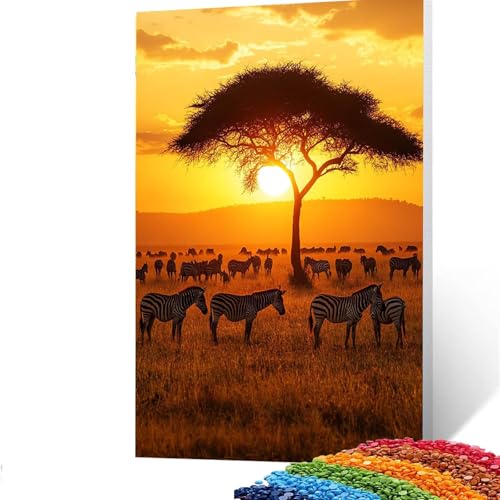 Zebra Diamond Painting Erwachsene, 5D Baum Diamant Painting Bilder Kinder, DIY Vollbohrer Diamanten Malerei Stickerei Set Kreuzstich Basteln Erwachsene, für Geschenke Home Wand Dekor 50x70cm L/415-3 von GUUOYUAL