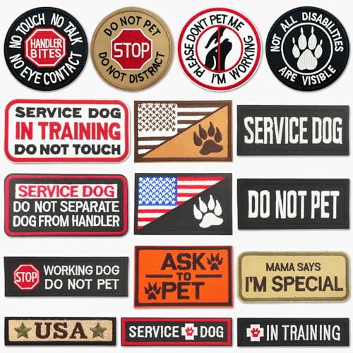 GUX Aufnäher mit Aufschrift "Service Dog Do Not Pet", abnehmbare Stickerei, taktische Patches mit Klettverschluss, amerikanische Flagge, für Hundegeschirr, Weste, Halsband (zarter Stil), 16 Stück von GUX