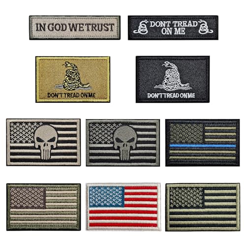 GUX Taktisches Militär-Aufnäher-Set mit amerikanischer Flagge, bestickt, mit Klettverschluss für Mützen, Taschen, Rucksäcke, taktische Westen, Militäruniformen (10 Stück gemischt) von GUX