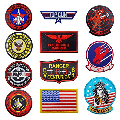 GUX Top Gun United States Topgun Air Force Navy Army Movie Patrotic Tactical Decorative Applique Thread Hook & Loop Backed Embroidered Patch (11) von GUX