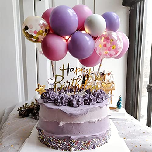 GUYI Ballon Geburtstag Kuchen Topper Mini Ballon Girlande Kuchen Topper Konfetti Ballon Acryl Happy Birthday Cupcake Topper für Geburtstag Kuchen Supplies Dekorationen Auffällige Stile von GUYI