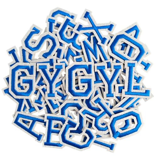 GYGYL 104 Stück Aufbügler Buchstaben Patches bestickt A-Z Buchstaben Patches für Kleidung, Kleid, Hut, Socken, Jeans, DIY-Zubehör, 5,1 cm, Blau von GUYI