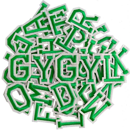 GYGYL 104 Stück Aufbügler Buchstaben Patches bestickt A-Z Buchstaben Patches für Kleidung, Kleid, Hut, Socken, Jeans, DIY-Zubehör, 5,1 cm, Grün von GUYI