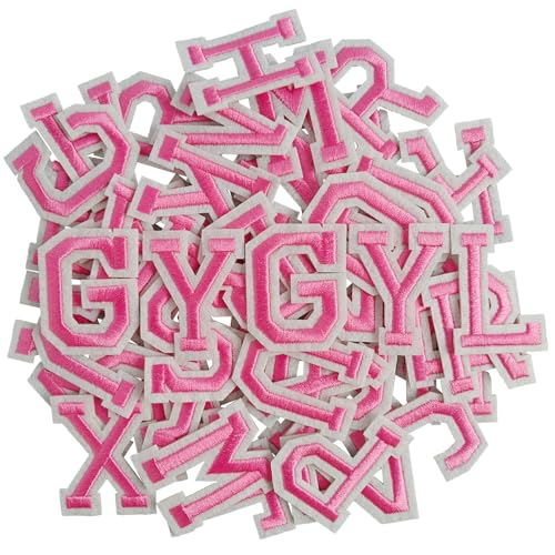 GYGYL 104 Stück Aufbügler Buchstaben Patches bestickt A-Z Buchstaben Patches für Kleidung, Kleid, Hut, Socken, Jeans, DIY-Zubehör, 5,1 cm, Rosa von GUYI