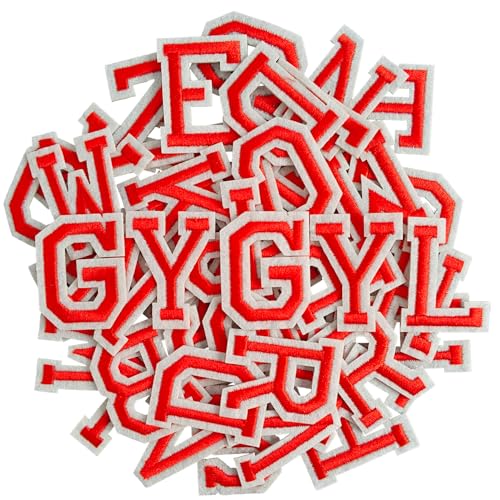 GYGYL 104 Stück Aufbügler Buchstaben Patches bestickt A-Z Buchstaben Patches für Kleidung, Kleid, Hut, Socken, Jeans, DIY-Zubehör, 5,1 cm, Rot von GUYI