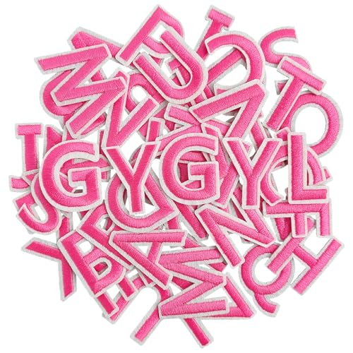 GYGYL 104 Stück Bügelbilder Buchstaben Patches bestickt A-Z Buchstaben Patches für Kleidung, Kleid, Hut, Socken, Jeans, DIY-Zubehör, 3,8 cm Rosa von GUYI