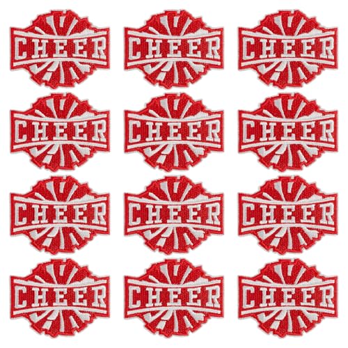 GYGYL 12 Stück Cheer Iron on Patches, Cheerleading Cheerleader Embroidered Patches for Sports Squad Team Games Football Baseball Game Day (Rot) von GUYI