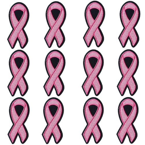 GYGYL 12 Stück Pink Ribbon Brustkrebs-Bewusstseins-Bügelbilder, zum Aufbügeln oder Aufnähen, bestickter Aufnäher für Kleidung, Jacke, Hut, Socken, Jeans von GUYI