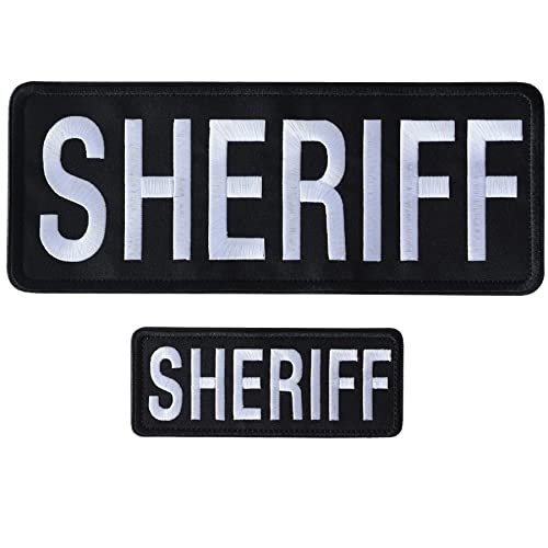 GYGYL 2 Pack Sheriff Patch with Hook and Loop, for Police Vest Jacket Back Panel-White (1Pcs Small and 1Pcs Large) von GUYI