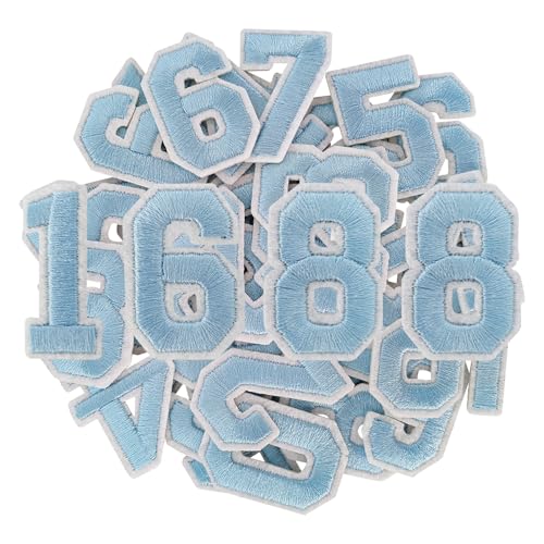 GYGYL 40 Stück Aufbügler Zahlen Patches, Hellblau Zahlen Patches Zahlen 0-9 Applikation für Kleidung, Kleid, Hut, Socken, Jeans, DIY Zubehör (Hellblau) von GUYI