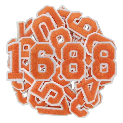 GYGYL 40 Stück Aufbügler Zahlen Patches, Orange Zahlen Patches, Zahlen 0-9 Applikation für Kleidung, Kleid, Hut, Socken, Jeans, DIY-Zubehör (Orange) von GUYI