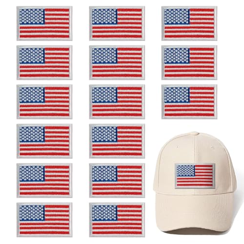 GYGYL Aufnäher zum Aufbügeln mit amerikanischer Flagge, patriotische Flagge der Vereinigten Staaten von Amerika, Stickerei-Aufnäher für Kleidung, Hut, Socken, Jeans, DIY-Zubehör, Weiß und Rot, 15 von GUYI