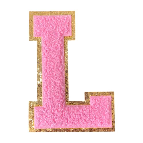 GYGYL Chenille-Buchstaben-Aufnäher, zum Aufbügeln, große Buchstabenaufnäher für Team-Kostüm-Dekoration, Höhe 11,4 cm, rosa Buchstabe L, 3 Stück von GUYI