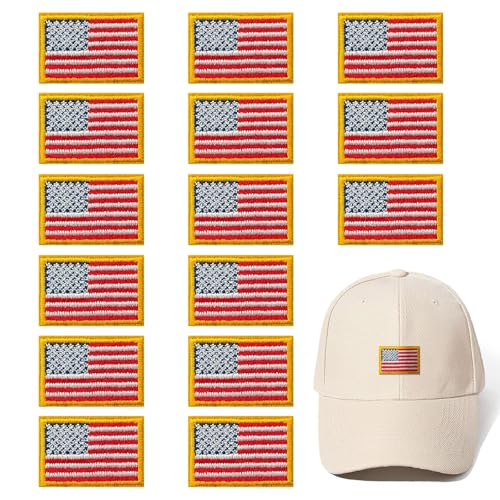 GYGYL Kleine Aufnäher zum Aufbügeln mit amerikanischer Flagge, patriotische Flagge der Vereinigten Staaten von Amerika, Stickerei-Aufnäher für Kleidung, Hut, Socken, Jeans, DIY-Zubehör, Gold, 15 Stück von GUYI